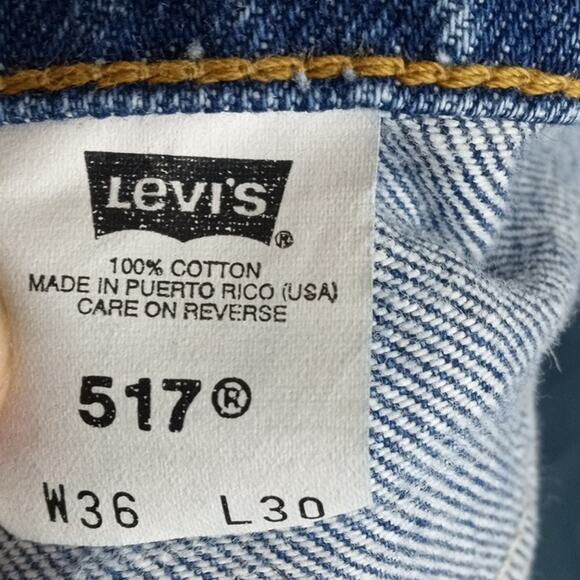Vintage 90s Levis 517 Boot Cut Orange Tab Dark Wash Jeans 36x30 True 34x26 - Picture 3 of 7